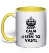 Mug with a colored handle Listen to Vasyl yellow фото