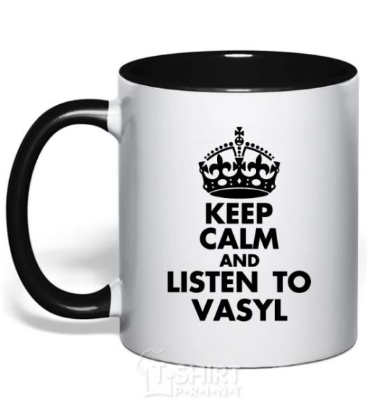 Mug with a colored handle Listen to Vasyl black фото