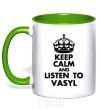 Mug with a colored handle Listen to Vasyl kelly-green фото