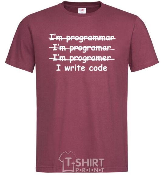 Men's T-Shirt I write code burgundy фото