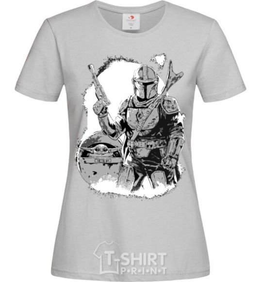 Women's T-shirt Mandaloretz and Yoda grey фото