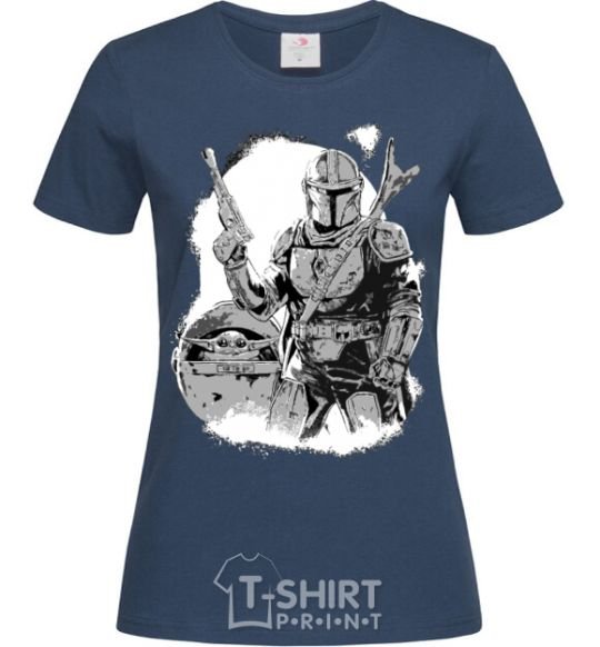 Women's T-shirt Mandaloretz and Yoda navy-blue фото
