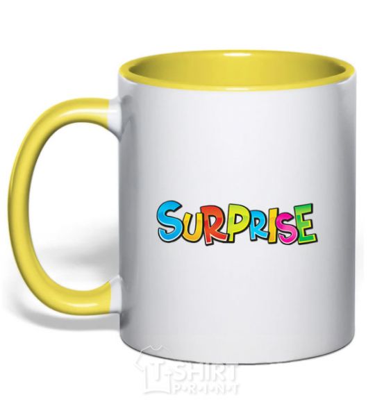 Mug with a colored handle Surprise yellow фото