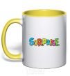 Mug with a colored handle Surprise yellow фото