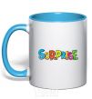 Mug with a colored handle Surprise sky-blue фото