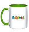 Mug with a colored handle Surprise kelly-green фото