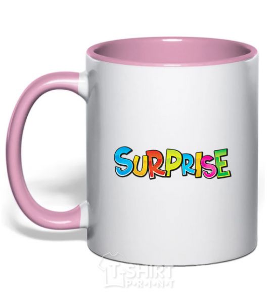 Mug with a colored handle Surprise light-pink фото