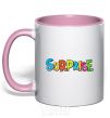 Mug with a colored handle Surprise light-pink фото