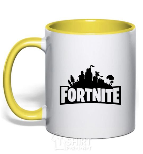 Mug with a colored handle Fortnite logo yellow фото