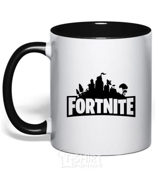 Mug with a colored handle Fortnite logo black фото