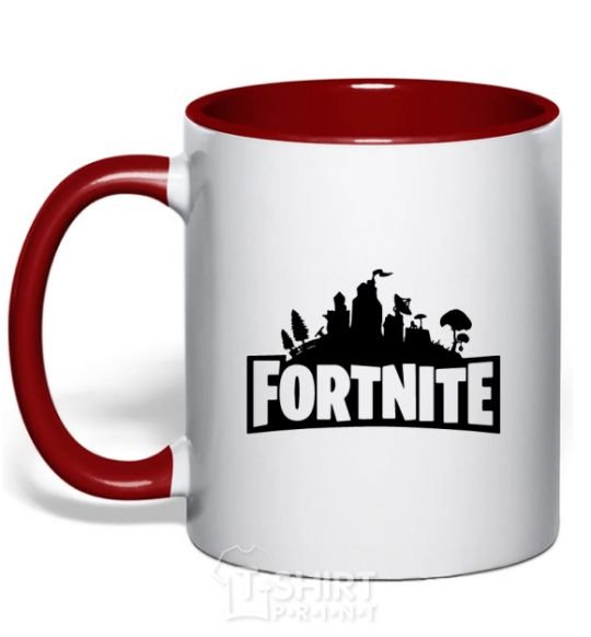 Mug with a colored handle Fortnite logo red фото