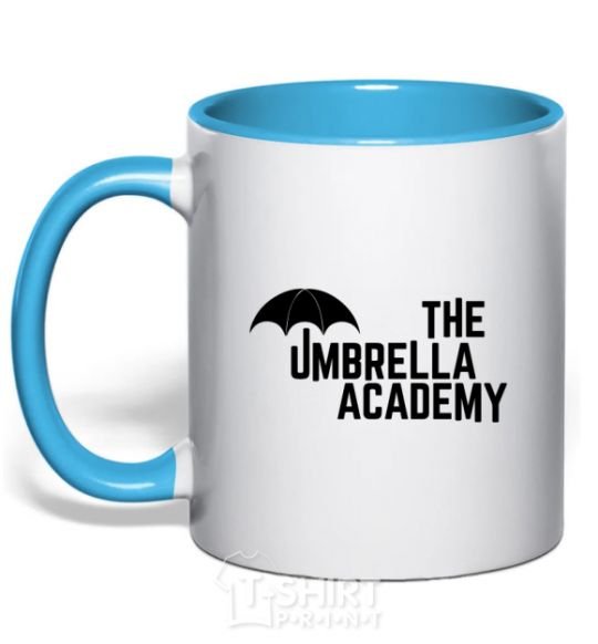 Mug with a colored handle The umbrella academy logo sky-blue фото