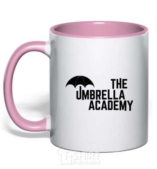 Mug with a colored handle The umbrella academy logo light-pink фото