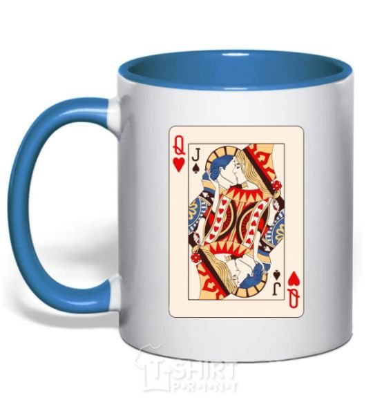 Mug with a colored handle Couple's card royal-blue фото