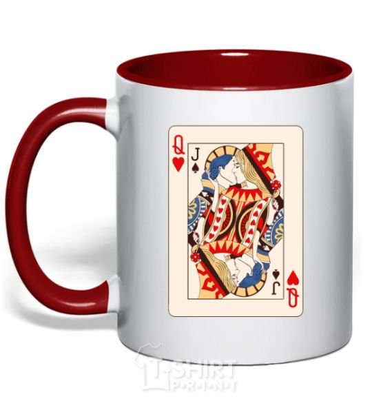 Mug with a colored handle Couple's card red фото