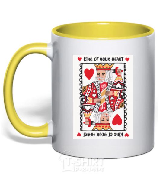 Mug with a colored handle King of your heart yellow фото