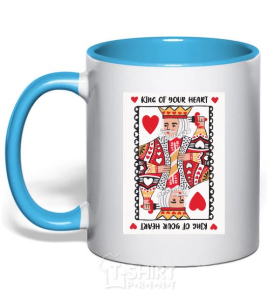 Mug with a colored handle King of your heart sky-blue фото