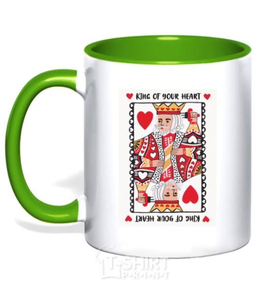 Mug with a colored handle King of your heart kelly-green фото