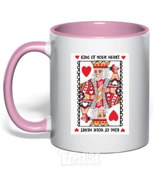 Mug with a colored handle King of your heart light-pink фото