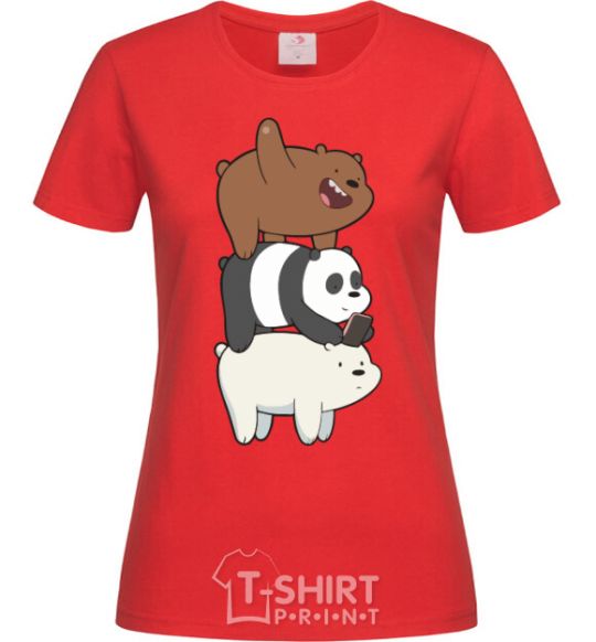 Женская футболка We bare bears Красный фото