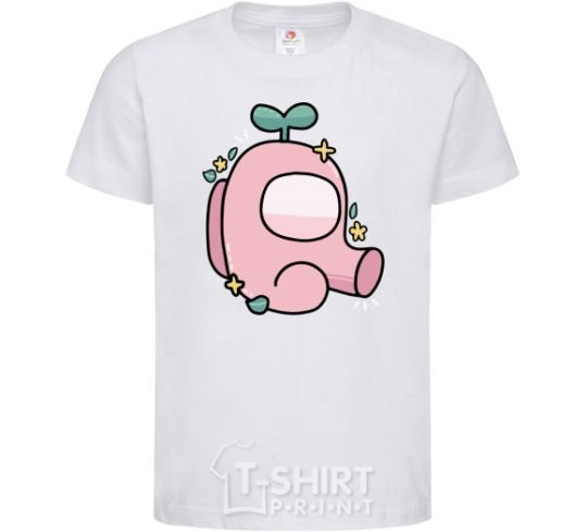 Kids T-shirt Among us pink with leaves White фото