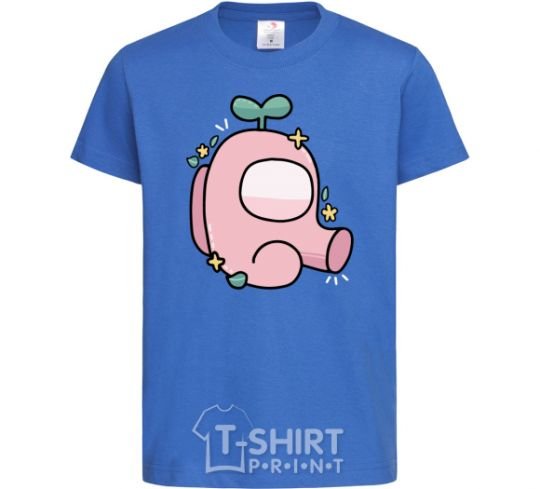 Kids T-shirt Among us pink with leaves royal-blue фото