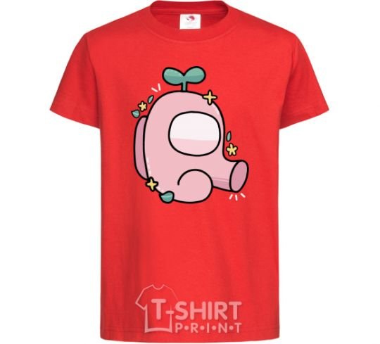Kids T-shirt Among us pink with leaves red фото