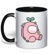 Mug with a colored handle Among us pink with leaves black фото