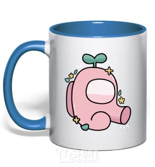 Mug with a colored handle Among us pink with leaves royal-blue фото