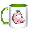 Mug with a colored handle Among us pink with leaves kelly-green фото