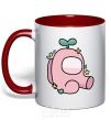 Mug with a colored handle Among us pink with leaves red фото