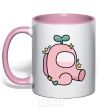 Mug with a colored handle Among us pink with leaves light-pink фото