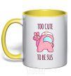 Mug with a colored handle Among us too cute yellow фото