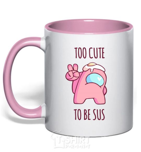 Mug with a colored handle Among us too cute light-pink фото