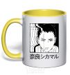 Mug with a colored handle Shikamaru yellow фото