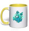 Mug with a colored handle Among us turquoise yellow фото