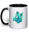 Mug with a colored handle Among us turquoise black фото