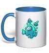 Mug with a colored handle Among us turquoise royal-blue фото