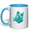 Mug with a colored handle Among us turquoise sky-blue фото