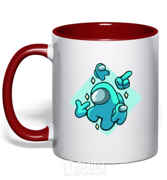 Mug with a colored handle Among us turquoise red фото