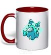 Mug with a colored handle Among us turquoise red фото