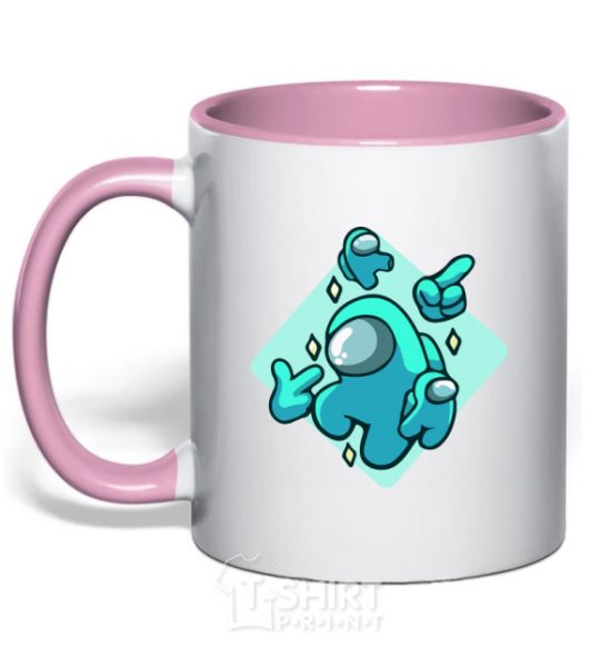 Mug with a colored handle Among us turquoise light-pink фото