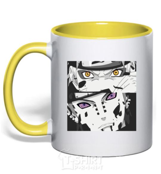 Mug with a colored handle Naruto eyes yellow фото