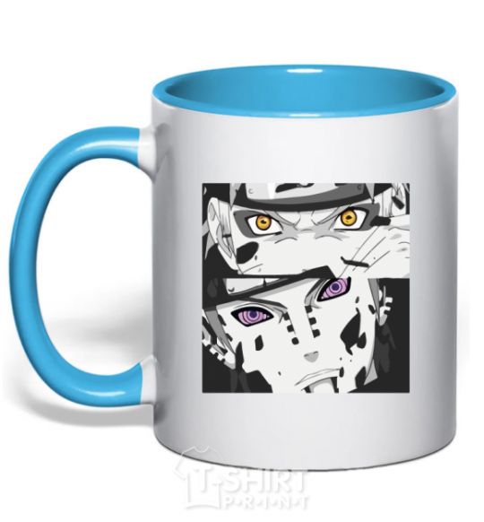 Mug with a colored handle Naruto eyes sky-blue фото
