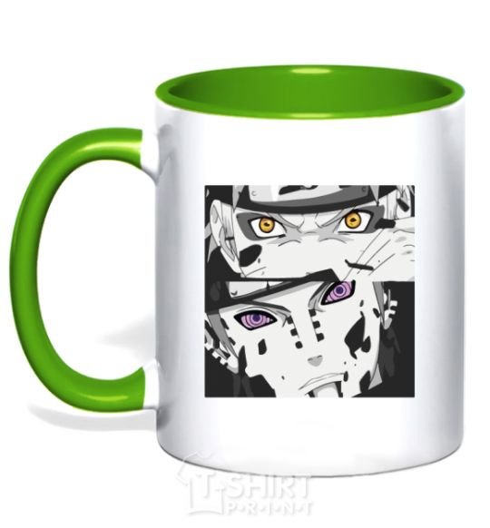 Mug with a colored handle Naruto eyes kelly-green фото
