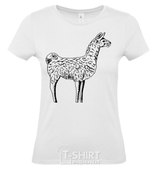 Women's T-shirt Llama black outline White фото