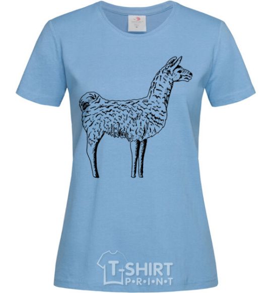 Women's T-shirt Llama black outline sky-blue фото