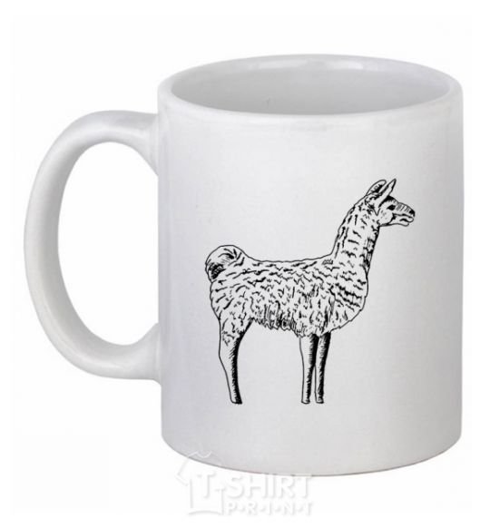 Ceramic mug Llama black outline White фото