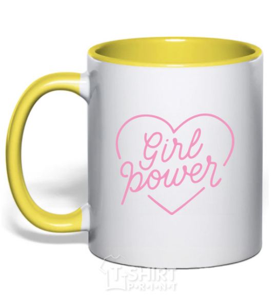 Mug with a colored handle Girl power web yellow фото