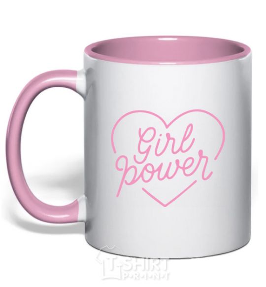 Mug with a colored handle Girl power web light-pink фото